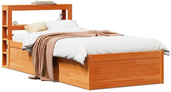 vidaXL Massivholzbett mit Kopfteil Wachsbraun 75x190 cm Kiefer 3306368
