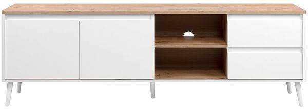 Calicosy 'ZAMOS' TV-Möbel mit 2 Türen und 2 Schubladen in Eichenholzoptik - L186 cm - Weiß