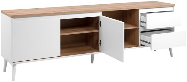 Calicosy 'ZAMOS' TV-Möbel mit 2 Türen und 2 Schubladen in Eichenholzoptik - L186 cm - Weiß Bild 6