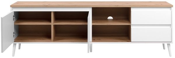 Calicosy 'ZAMOS' TV-Möbel mit 2 Türen und 2 Schubladen in Eichenholzoptik - L186 cm - Weiß Bild 3