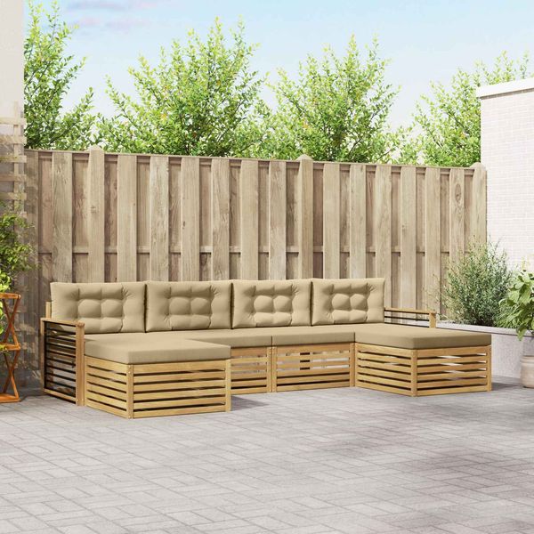 vidaXL Sofagarnituren 6 pcs Weiß und Beige Massivholz Akazie 3390938