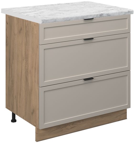 Küchenunterschrank Fame-Line GrauBeige 80 cm mit 3 Schubladen, AP Marmor Vicco