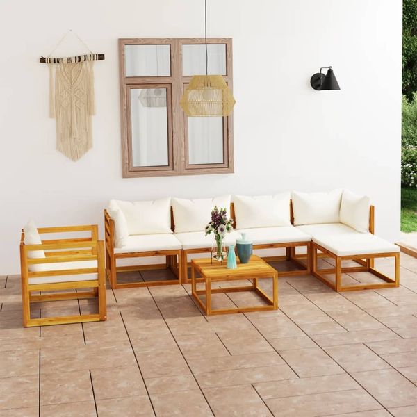 vidaXL 7-tlg. Garten-Lounge-Set mit Auflagen Creme Massivholz Akazie 3057637