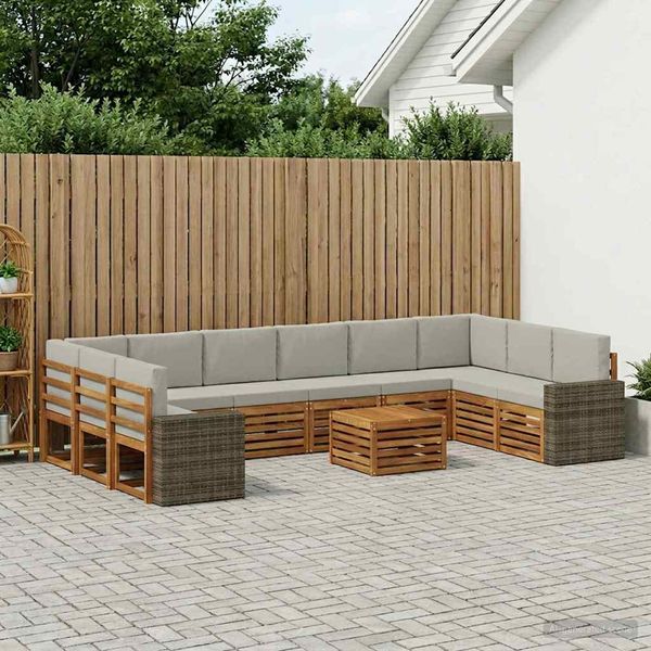 vidaXL Outdoor-Sofagarnitur 11 pcs Natürlich und Hellgrau Polyester 3384937