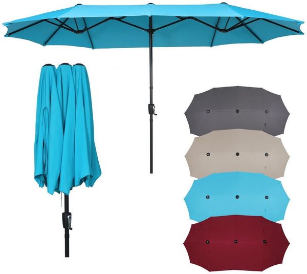 Puluomis Sonnenschirm Balkonschirm ohne Ständer Strandschirm Gartenschirm UPF 50+ mit Kurbel, LxB: 400x200 cm, Sommer, wasswedicht grau/beige