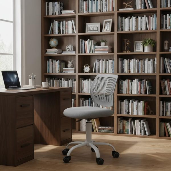 FurnitureR Bürostuhl ergonomisch ohne Armlehnen, höhenverstellbarer Drehstuhl mit Netzrückenlehne, 38x40 cm Sitz, 32cm Rückenlehne, 5 Rollen, Metallfuß, ideal für Home Office, Dunkelgrau