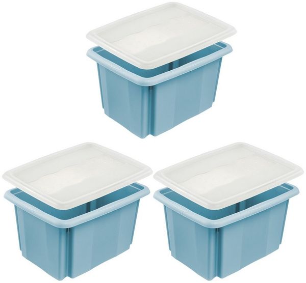 keeeper Aufbewahrungsbox Emil, Box mit Deckel, 3er Set, 15 L, 38 x 28,5 x 20,5 cm (Set, 3 St), ineinander und aufeinander stapelbar