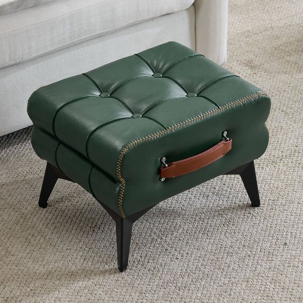 REDOM Fußhocker schwarzem/grünem Leder (mit Metallbeinen. Universeller Schuhwechselhocker für Wohn, 1 St, 43*33*30cm)
