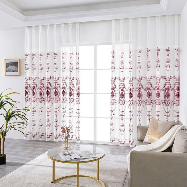 Qelus Gardine 2er Set Bestickt Sheer Voile Vorhänge mit ösen Wohnzimmer Modern, Blumen Durchsichtig Gardinen