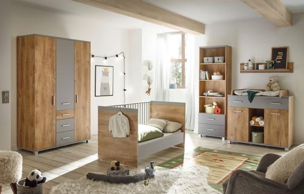 Babyzimmer Larissa 5 teiliges Kinderzimmer Komplett Set in Bolton Oak und Arktisgrau
