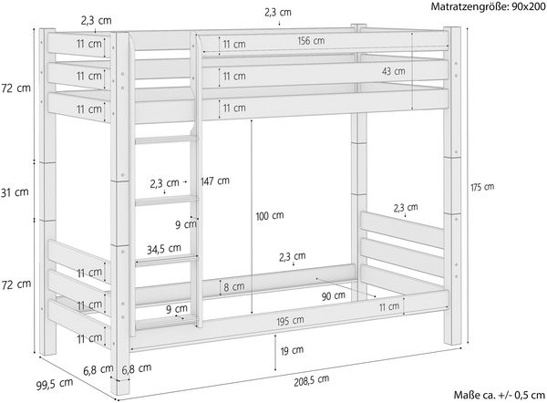 Erst-Holz Etagenbett Kiefer 90x200 cm, natur Bild 12