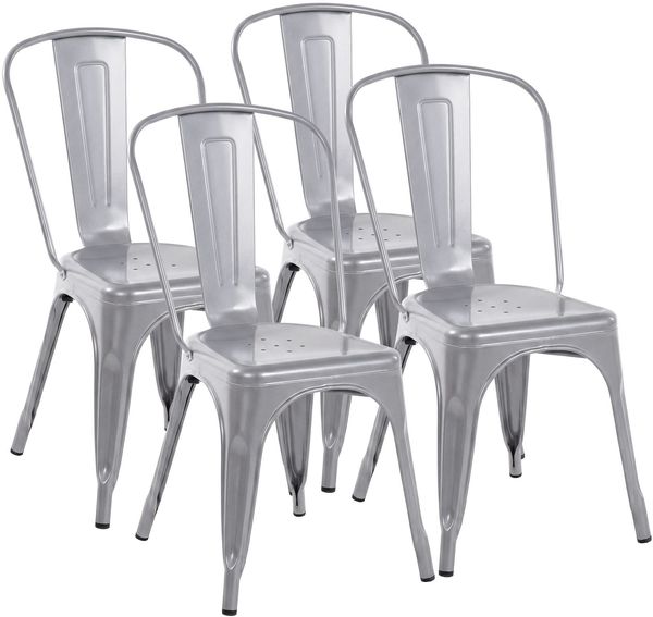 CLP 4er Set Stapelstühle Benedikt stapelbar Rückenlehnen Metall bis 200 kg belastbar,silber Bild 3