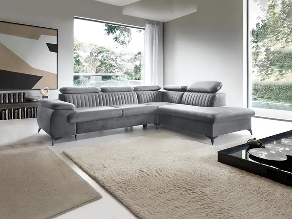 Vente-unique - SAMARA Sofa SamtStoff Grau - B 221 cm x H 75 cm x L 275 cm