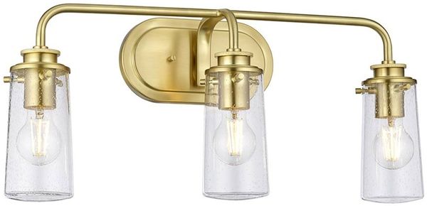 Elstead Lighting QN-BRAELYN3-BB QUINTIESSE Wandleuchte Braelyn E27 40W IP44 Stahl, Messing gebürstet; Blasenglas klar L:18. 3cm H:25. 7cm B:60. 3cm dimmbar