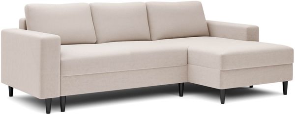 Selsey 'Nalika' Ecksofa mit Schlaffunktion, Bettkasten, Samt wasserabweisend, Ottomane rechts, Creme