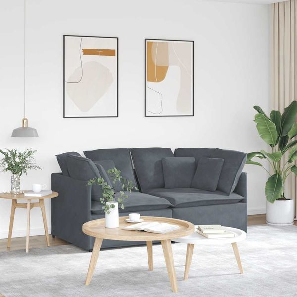 vidaXL Modulares Sofa mit Kissen Samt Dunkelgrau 3321250