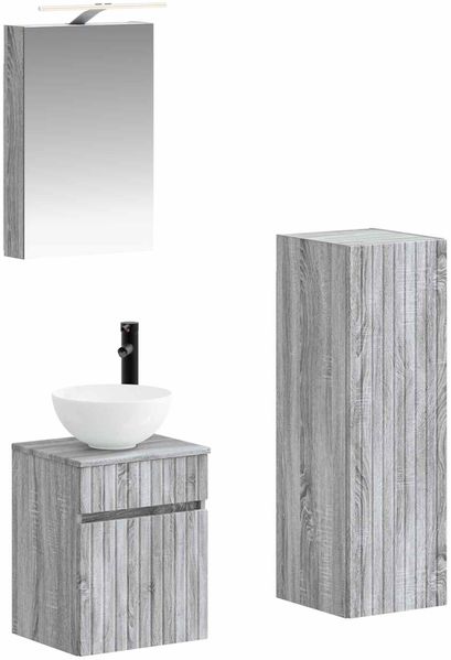 vidaXL Badezimmermöbel-Set 4 pcs Grau Sonoma Ingenieurholz und Glas 3407460