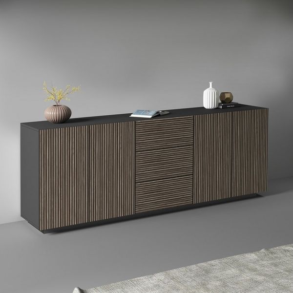 INOSIGN Sideboard Vega Sideboard,Kommode,220 cm, mit 4 Türen und 3 Schubladen,Fronten mit Rillen-Optik