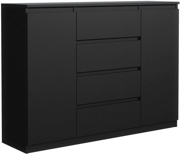 Raumhirsch Furniture Kommode, Sideboard, Kommode für das Schlafzimmer - Wohnzimmer (Maße: 138,5 × 39 × 101,5 cm, 2 Türen, 4 Schubladen, Rollenschienen), viele Farbvarianten - Hochwertig & stabil