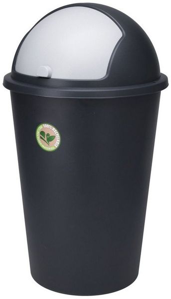 Spetebo Mülleimer Mülltonne mit Kuppel-Deckel schwarz - 50 L, Runder Mülleimer mit Schiebe-Deckel