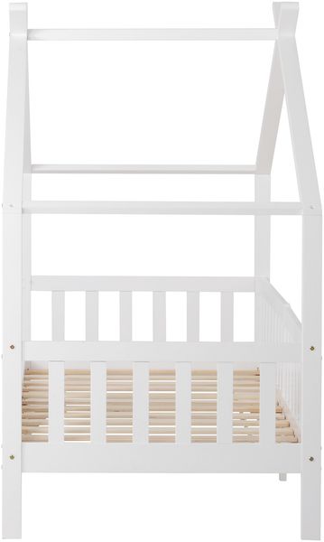 Schönes Hausbett, Kinderbett Massivholz mit Zaun und Lattenrost, Kinder- und Jugendzimmer mit Absturzsicherung, weiß (200x90 cm) Bild 9