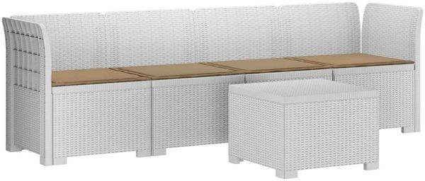 vidaXL 4-Sitzer Gartensofa mit Kissen Rattan Look PP Weiß 3443864