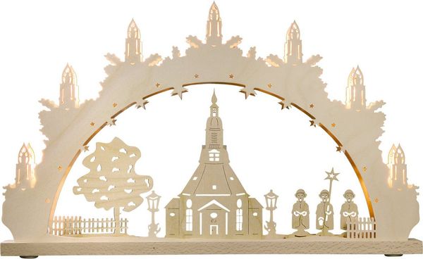 Weigla Schwibbogen Seiffener Kirche, Lichterbogen aus Holz, NATUR, Made in Germany (1-tlg), Erzgebirge garantiert, Weihnachtsdeko Innen, Weihnachtsbeleuchtung