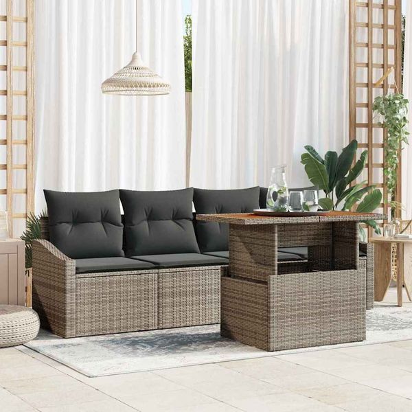 vidaXL Garten-Sofa-Set mit Speicher 5 pcs Grau Poly Rattan 3358505