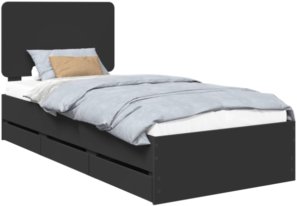 vidaXL Bettrahmen mit Schubladen Schwarz 90 x 190 cm Ingenieurs Holz 3412631