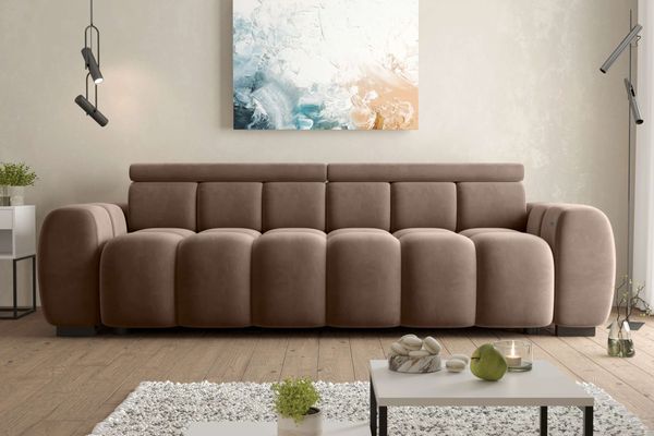 99rooms Alessio Bigsofa Velours TIFFANY Taupe mit Sitztiefenverstellung Lieferung Wohnung