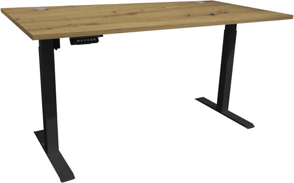 Schreibtisch >Ben< höhenverstellbar, Eiche Dekor / schwarz - 160x74/117x77cm (BxHxT)