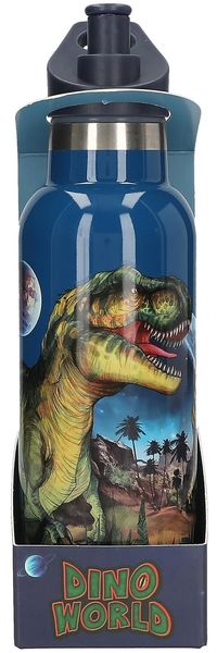 Depesche 13400 Dino World Galaxy - Trinkflasche in Dunkelblau, mit Dinosaurier Motiv, Sportflasche aus Edelstahl, Fassungsvermögen ca. 500 ml