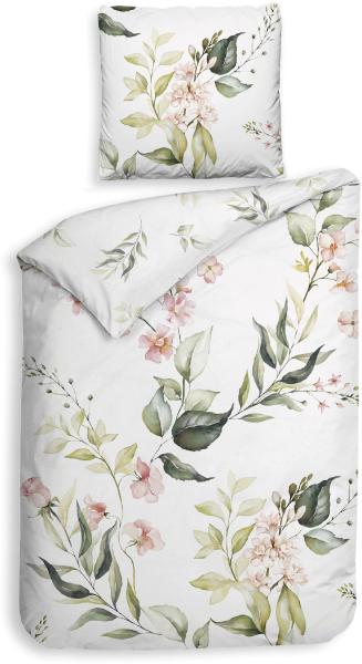 Heckett & Lane Satin Bettwäsche 135x200 Alloro White Rosen Blütenrispen rosa grün