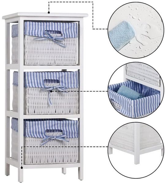 HTI-Living Badregal Praktisches Regal aus Paulowniaholz mit 3 Körben, Stück 1-tlg, Badregal Schubladenkommode