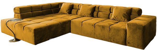 KAWOLA Sofa NEVADA Ecksofa Velvet curry Recamiere links mit motorischem Sitzvorzug 82 x 215 x 319 cm Bild 3