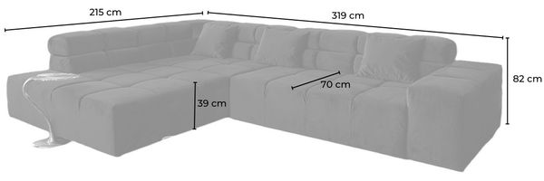 KAWOLA Sofa NEVADA Ecksofa Velvet curry Recamiere links mit motorischem Sitzvorzug 82 x 215 x 319 cm Bild 10