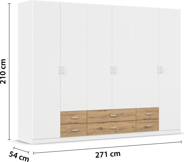 rauch Kleiderschrank, Drehtürenschrank GAMMA, 6-türig, 6 Schubkästen, Alpinweiß, 271 x 210 x 54 cm Bild 4