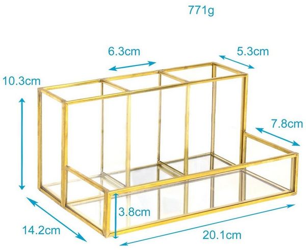 Intirilife Make-Up Organizer, 1-tlg, Kosmetik Organizer Glas für Kosmetik mit Gold Rand und Spiegelboden