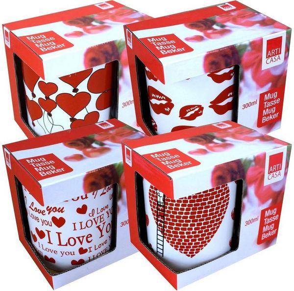 Tasse 300ml Kaffeetasse Geschenk Teetasse Liebe, Herz, Küsse oder I Love You Küsse