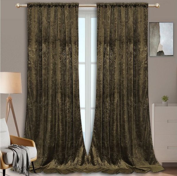 Rosnek Vorhang Luxuriöser, geblümter Samt, für Wohnzimmer Schlafzimmer Deko (2 St), Stangendurchzug, verdunkelnd, H×B: 183×132,213×132,244×132,274×132,304×132