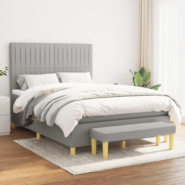 vidaXL Boxspringbett mit Matratze Hellgrau 140x200 cm Stoff 3137317