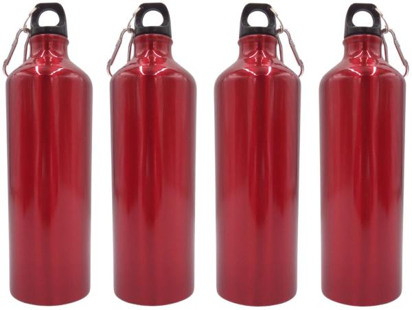 4x Aluminium Trinkflasche 1 Liter rot mit Karabiner Wasserflasche Sportflasche