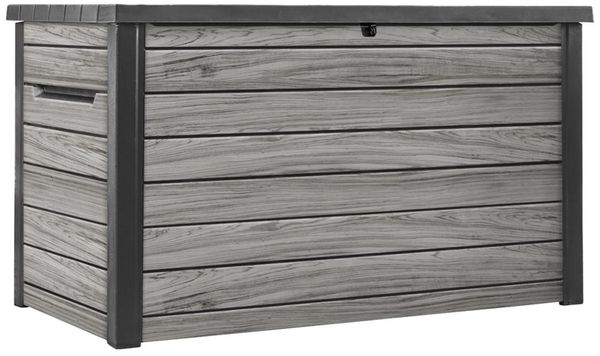Keter Gartenbox "Ontario" 870L in Holzoptik 147x83x86 cm mit Gasdruckfedern, Wasserfest, abschließbar
