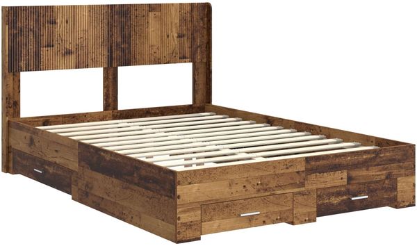 vidaXL Bettgestell mit Stauraum und Kopfteil Altholz 120 x 190 cm 3414497 Bild 4