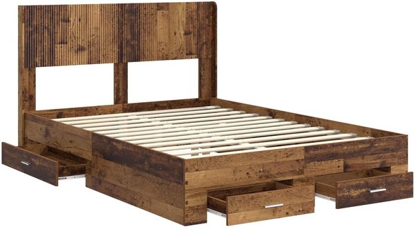 vidaXL Bettgestell mit Stauraum und Kopfteil Altholz 120 x 190 cm 3414497 Bild 5