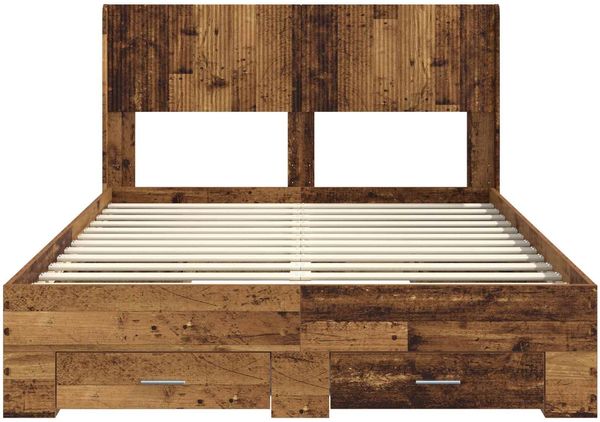 vidaXL Bettgestell mit Stauraum und Kopfteil Altholz 120 x 190 cm 3414497 Bild 6