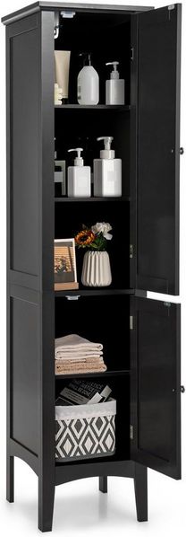 KOMFOTTEU Hochschrank Badschrank mit 2 Türen, 5 offene Fächer,37 x 37 x 160 cm