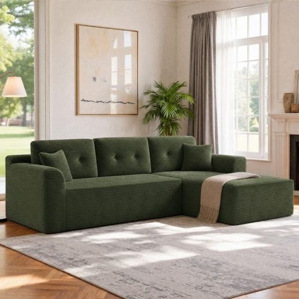 VASAGLE Ecksofa, modulares Sofa 242 cm breit, vakuumverpackt, Schlafsofa, keine Montage erforderlich, mit großer Chaiselongue rechts, für Wohnzimmer, Gästezimmer, waldgrün LCS184C101