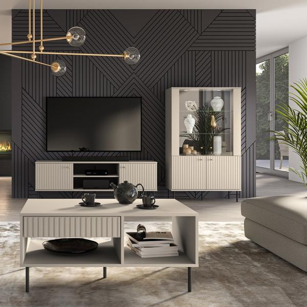 Wohnwand mit Couchtisch in kaschmir matt SALOU-131 modern 3-teilig mit Rillenoptik
