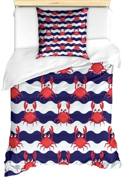 Abakuhaus Bettwäsche Milbensicher Allergiker geeignet mit Kissenbezug, Microfaser, Nautisch Krabben auf gestreiftem